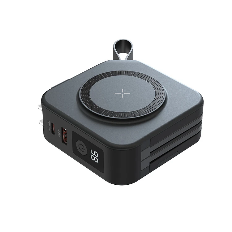 PD22.5W Magnetisk trådløs opladning Powerbank AC Wall Plug indbygget i kabel 10000mAh Portable Charger Power Banks